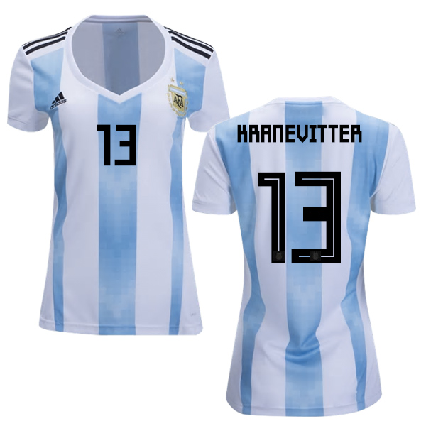 Women's Argentina #13 Kranevitter Home Soccer Country Jersey - Click Image to Close